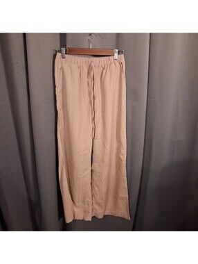 Light Brown Wide Leg Pants with Drawstring Waist, Size M